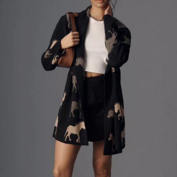 Anthropologie Sweaters - Anthropologie Maeve Oversized Open-Front Horse Pattern Cardigan Sweater M NWT